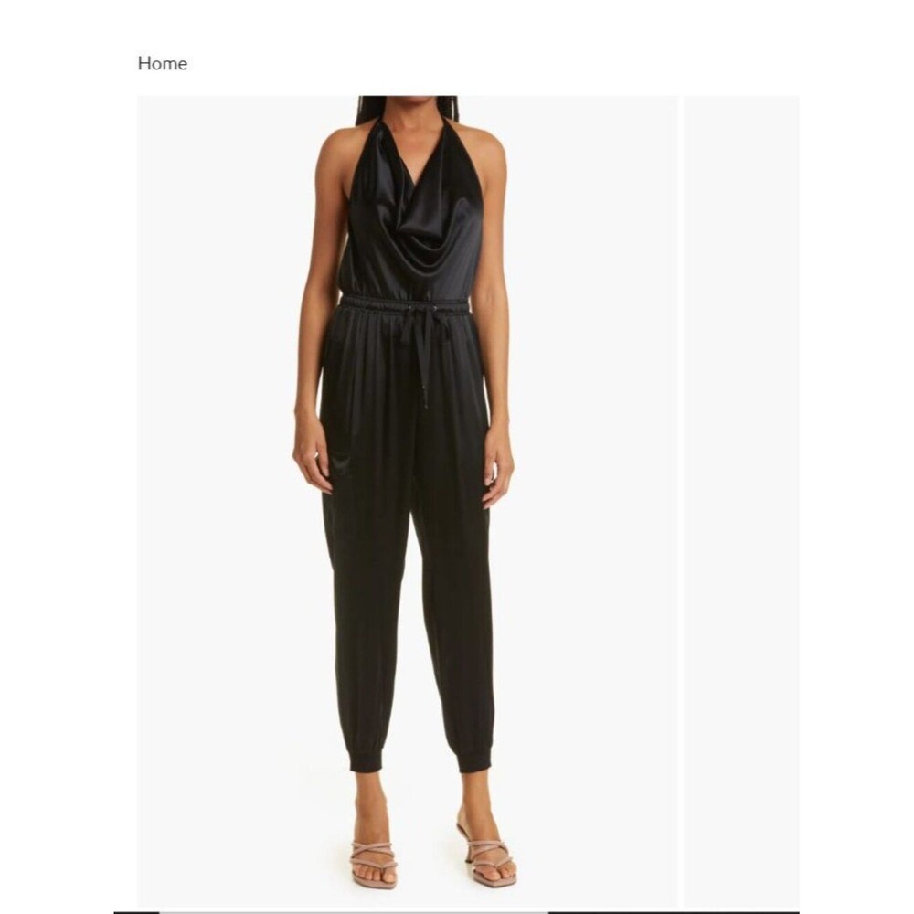 Cami NYC Silk Jumpsuit Jackie Halter Neck Sleeveless Black Women's sz L NWT